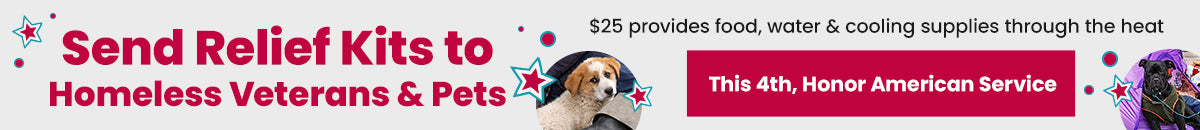 Send Relief Kits to Homeless Veterans and Pets donation campaign by The Animal Rescue Site and GreaterGood. Honor American service this 4th by helping those in need.