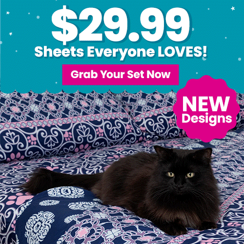 $29.99 Sheets Everyone Loves donation from The Animal Rescue Site and GreaterGood, featuring soft lavender floral sheet sets, supporting charitable giving through everyday home essentials.