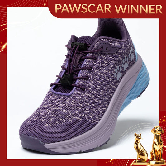 Paw Print Cushioned Walking Shoes with Bungee Laces
