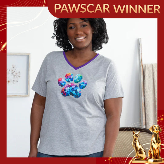 Rainbow Bubble Joy Paw Contrast V-Neck Tee