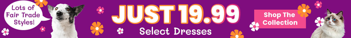 $19.99 Select Dresses promotion from The Animal Rescue Site and GreaterGood. Proceeds help support shelter pets and more. Pink fair trade maxi dress, flowy sleeveless style, lightweight spring fashion apparel.
