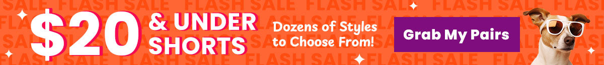 $20 and Under Shorts Flash Sale: Woman in purple athletic shorts and black top. By The Animal Rescue Site and GreaterGood. Proceeds help support shelter pets and more.