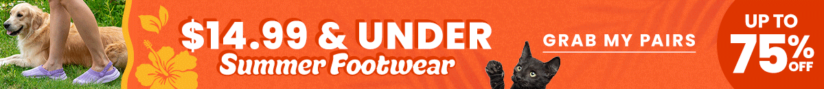 $14.99 and Under Summer Footwear. Proceeds help support shelter pets and more through The Animal Rescue Site and GreaterGood