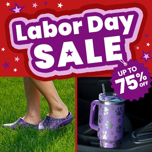 Shop the Labor Day Sale with up to 75% off on items like paw-print clogs and tumblers.