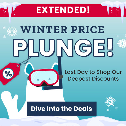 Winter Price Plunge promotion from The Animal Rescue Site and GreaterGood, highlighting winter apparel deals like cozy scarves, knit gloves, and warm blankets. Proceeds help support shelter pets and more.