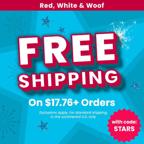 Red, White & Woof promotion by The Animal Rescue Site and GreaterGood. Proceeds help support shelter pets. Use code STARS for free shipping on orders of $17.76 or more.