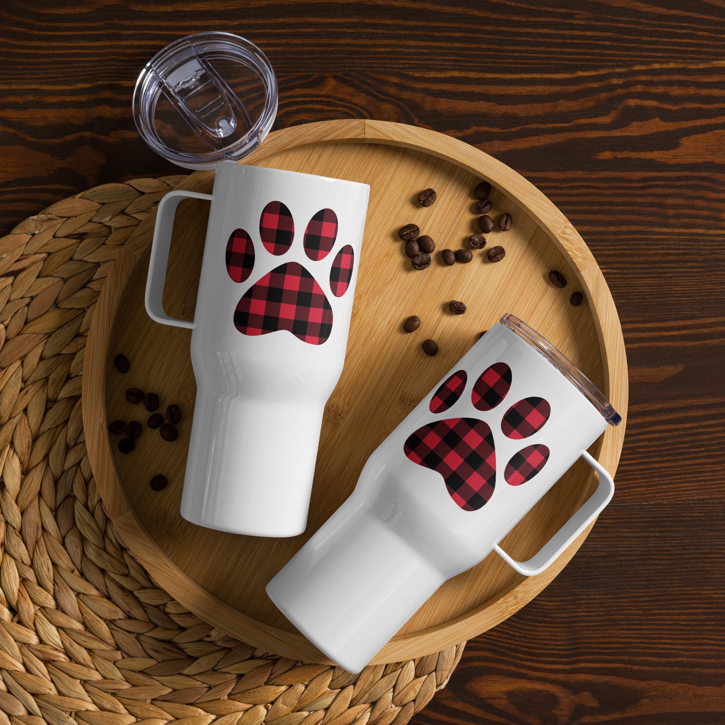 Gingham Paw Print 25oz Handle Tumbler Travel Mug