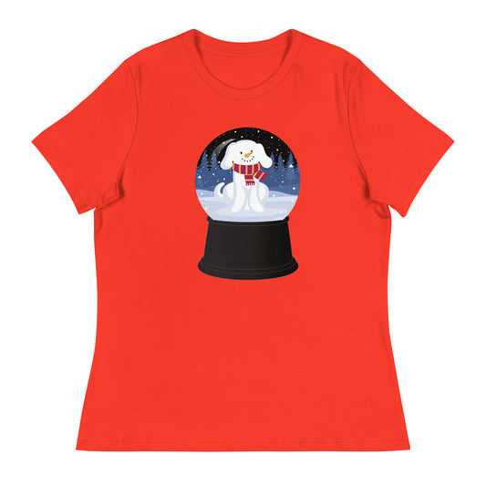 Snowman Puppy Snow Globe Women's Relaxed T-Shirt