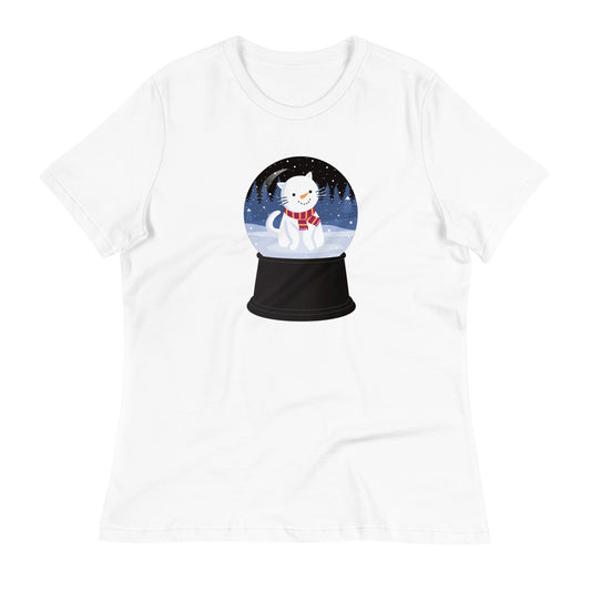 Snowman Kitty Snow Globe Women's Relaxed T-Shirt