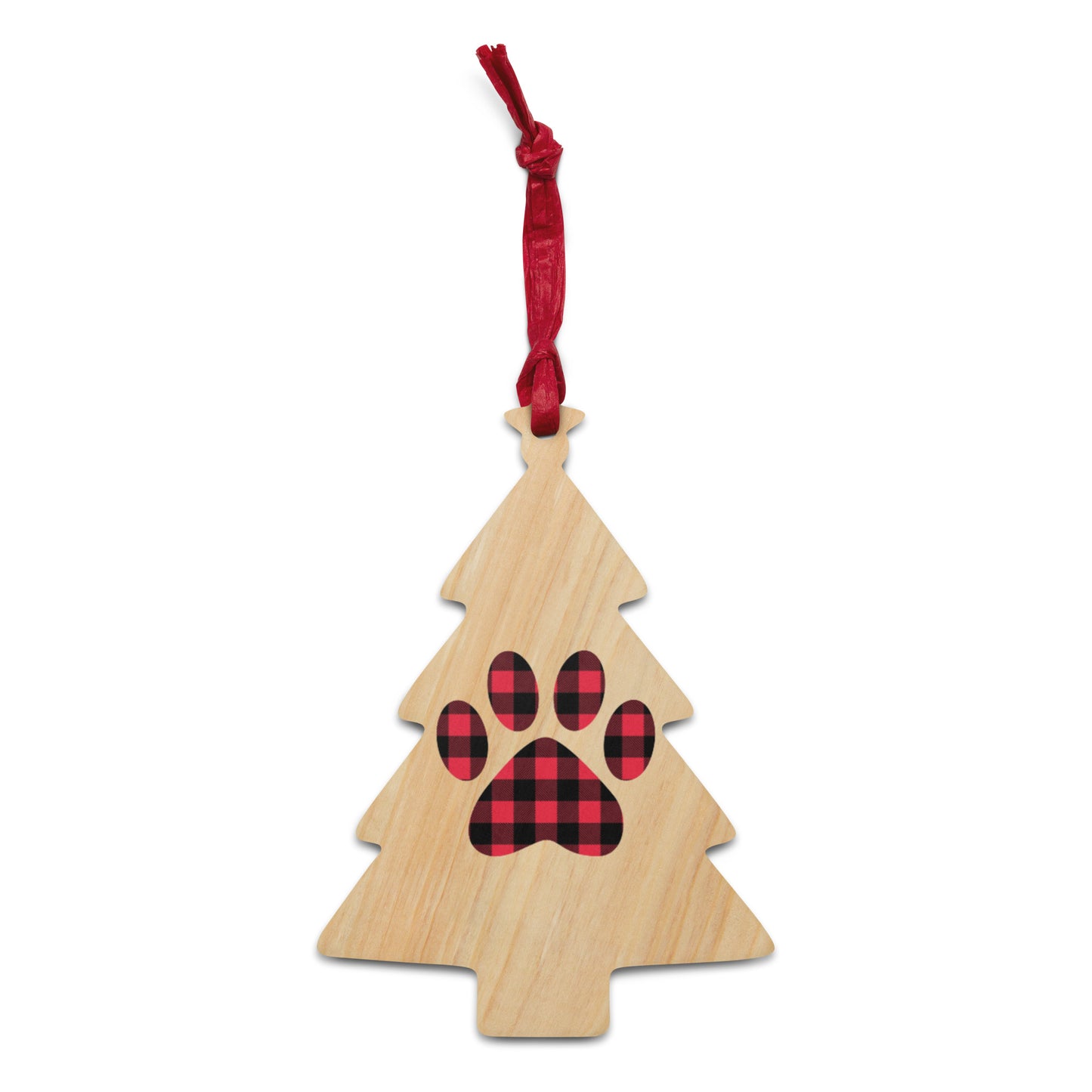 Gingham Paw Print Wooden Ornament