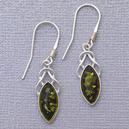 Green Amber Celtic Earrings