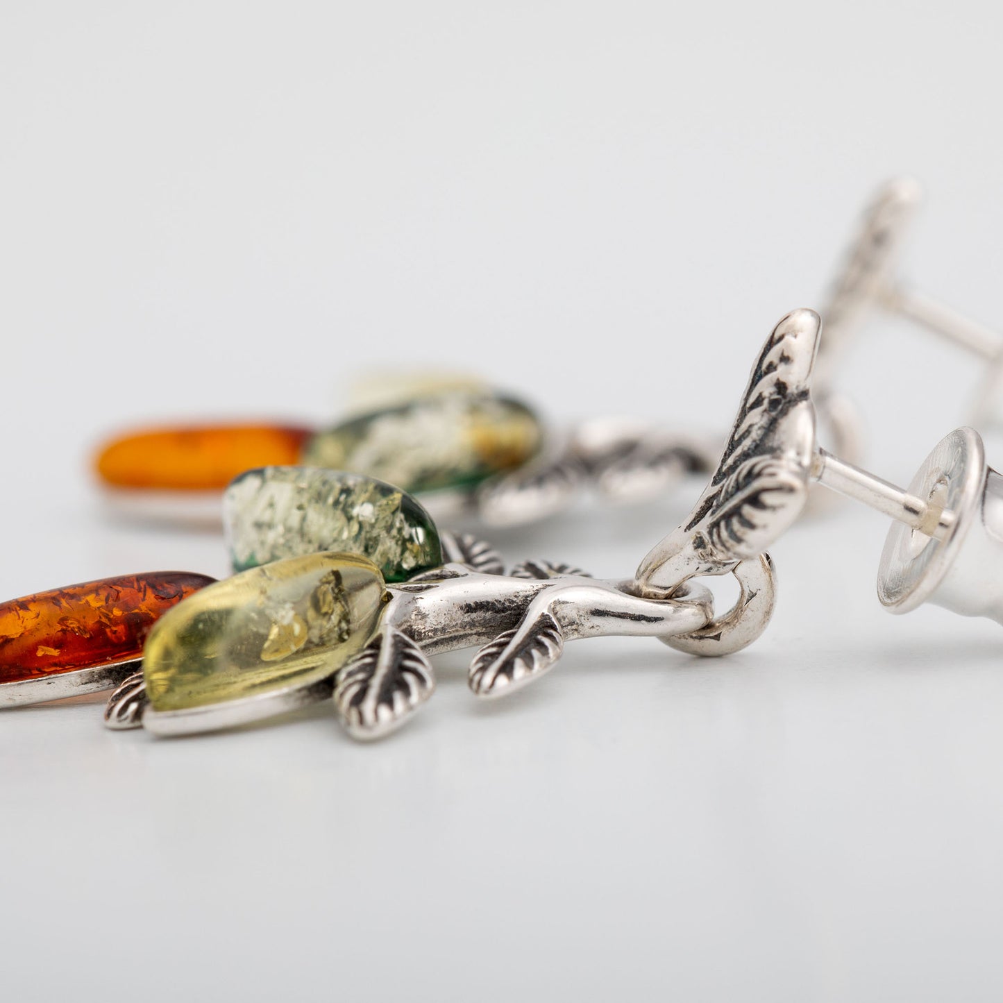 Leaves of Amber & Sterling Earrings