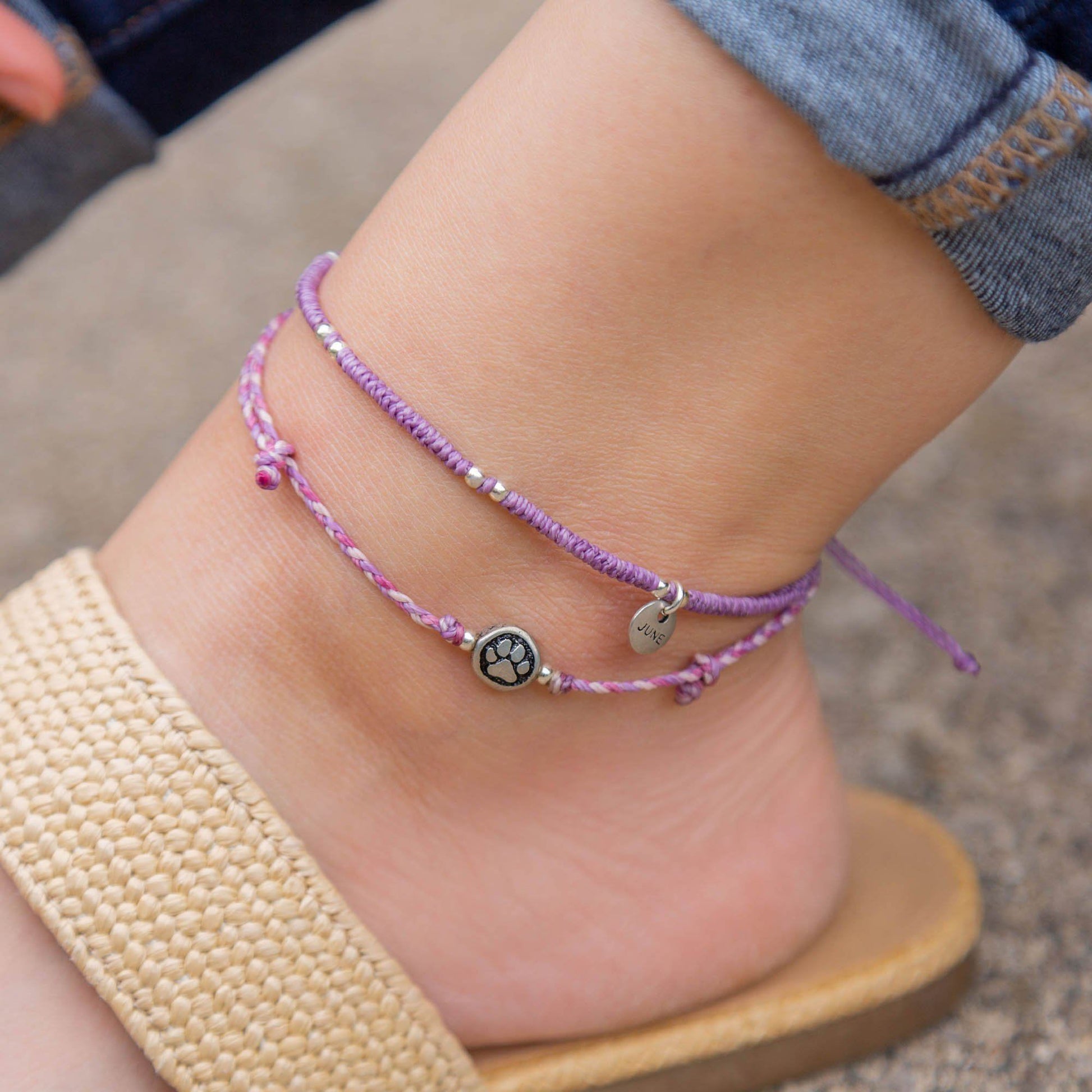 Paw Print Birthstone Anklet Set