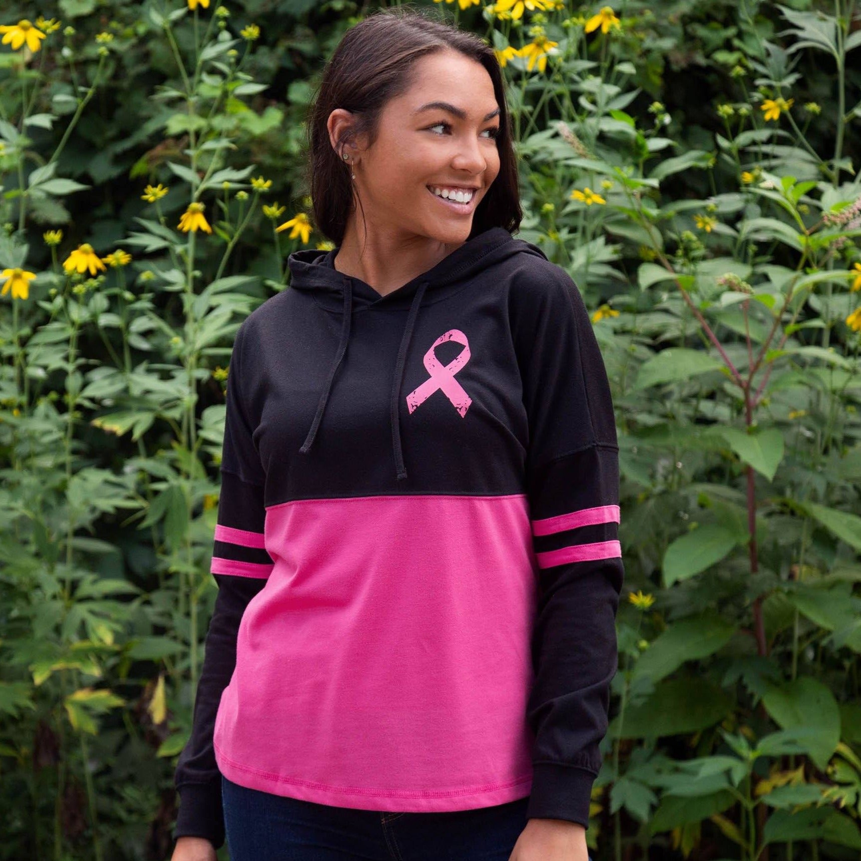 Believe Pink Ribbon Two-Toned Hooded Tee