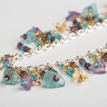 Dangling Gemstones Hand Beaded Anklet