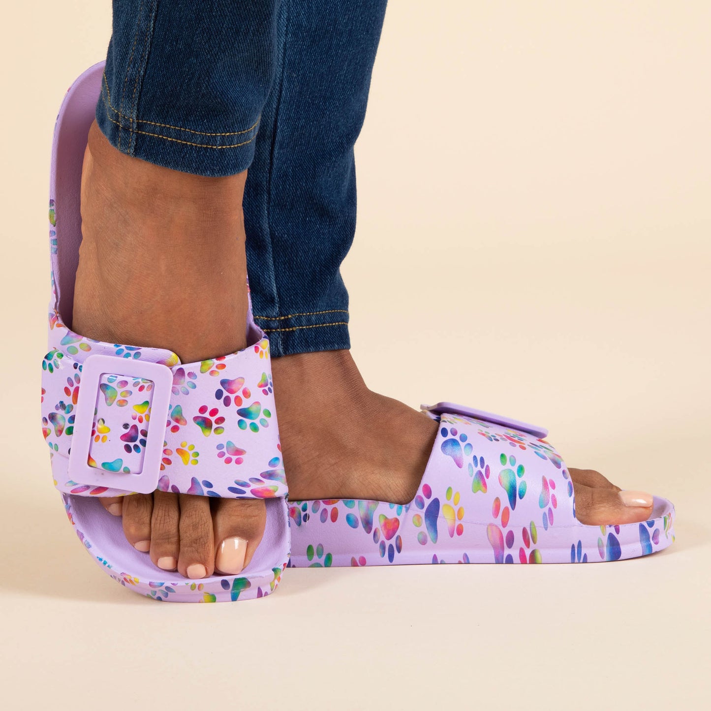 Paw Print Single Buckle Slide Sandals