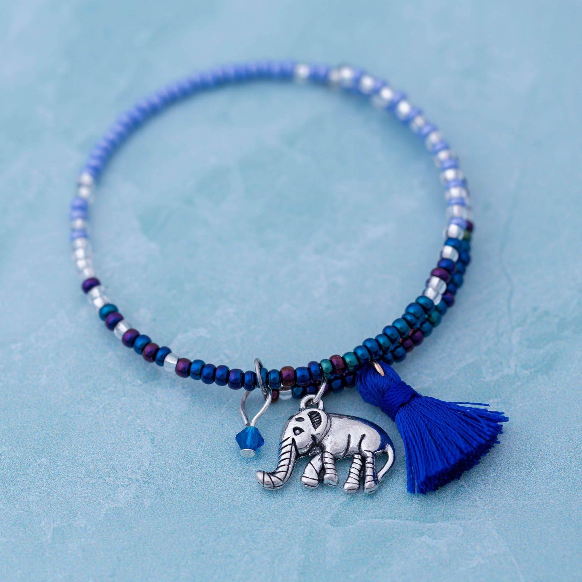 Promo - PROMO - Beaded Blue Elephant Adjustable Bracelet