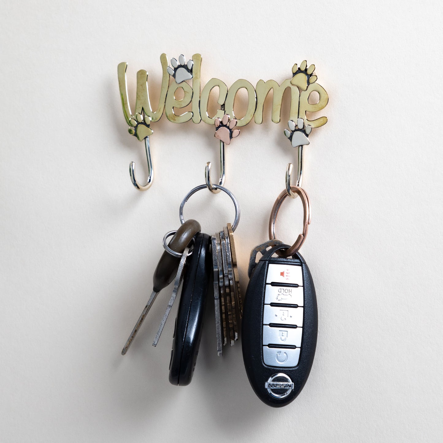 Welcome Paw Print Mixed Metal Sign with Hooks