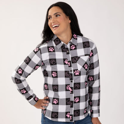 Paw Print Flannel Button Up Shirt