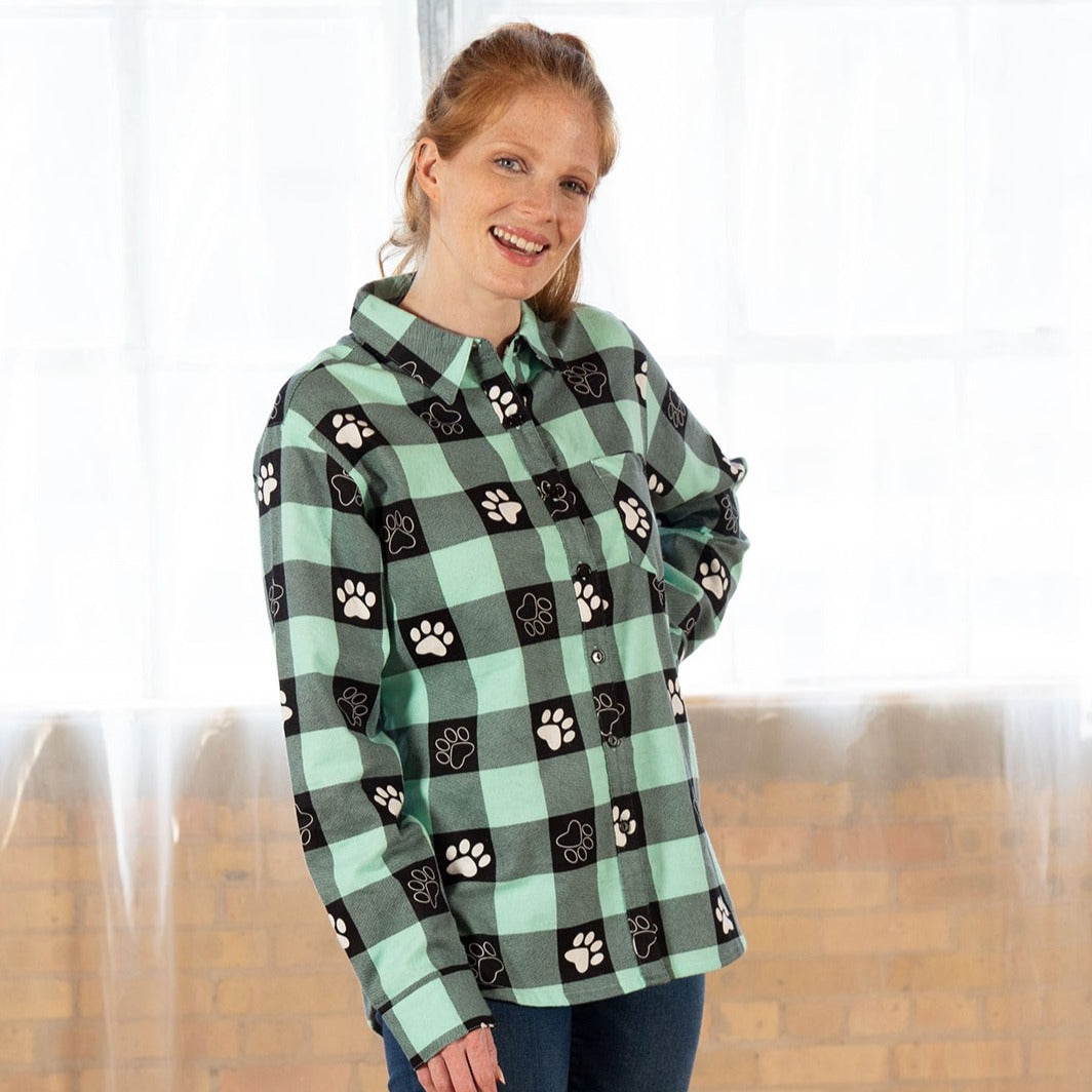 Paw Print Flannel Button Up Shirt