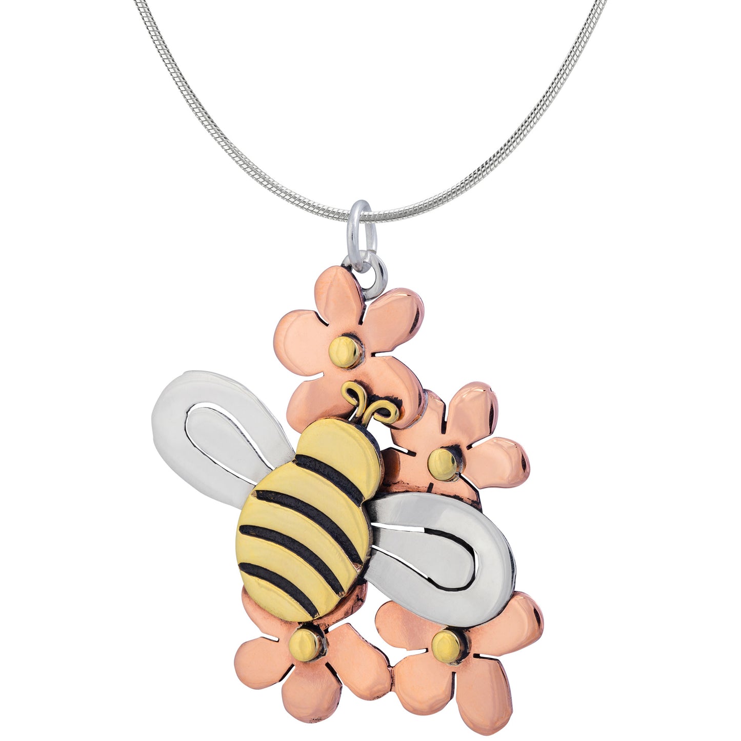 Bee in Flowers Sterling Necklace