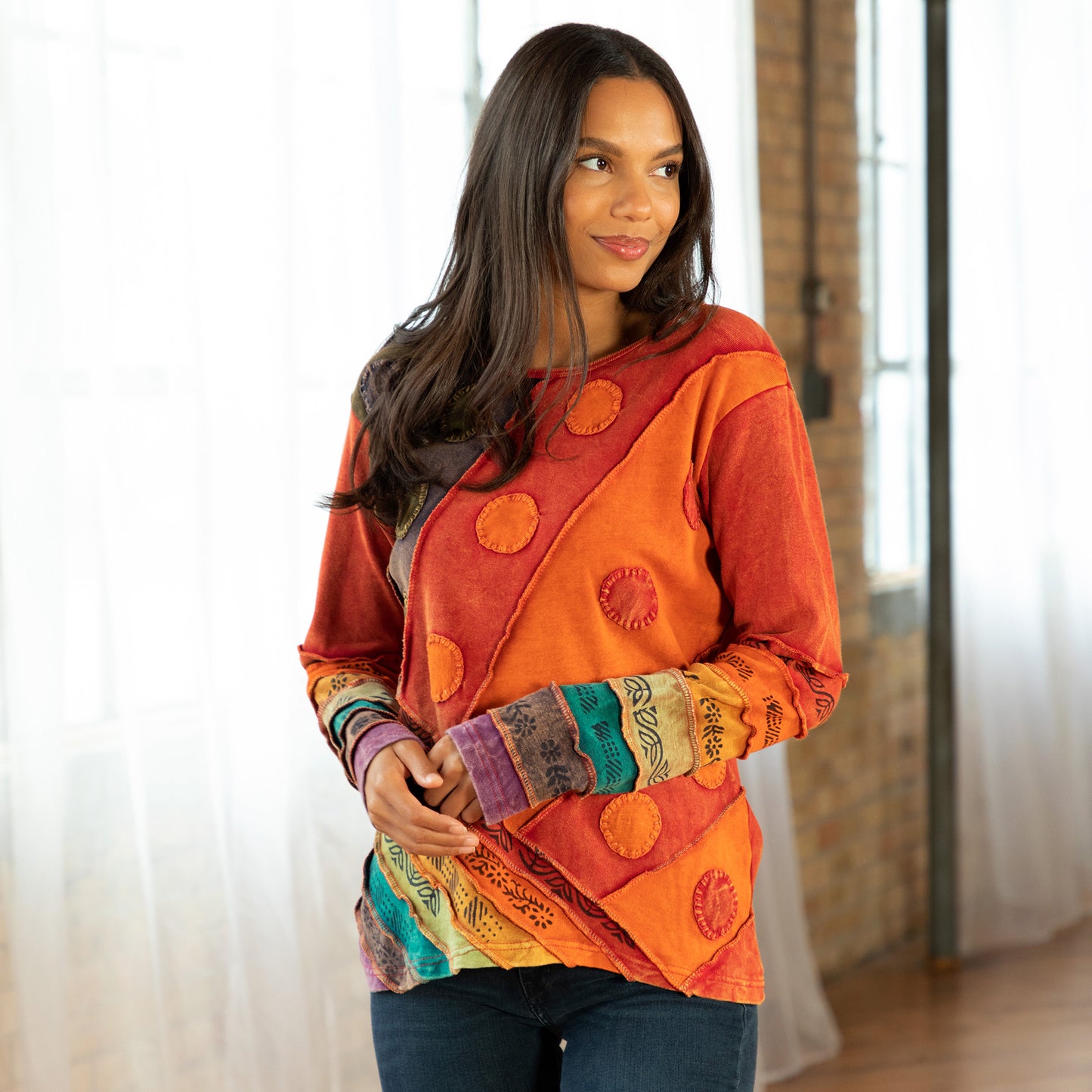 Diagonal Rays Long Sleeve Top | Handmade, Fair Trade