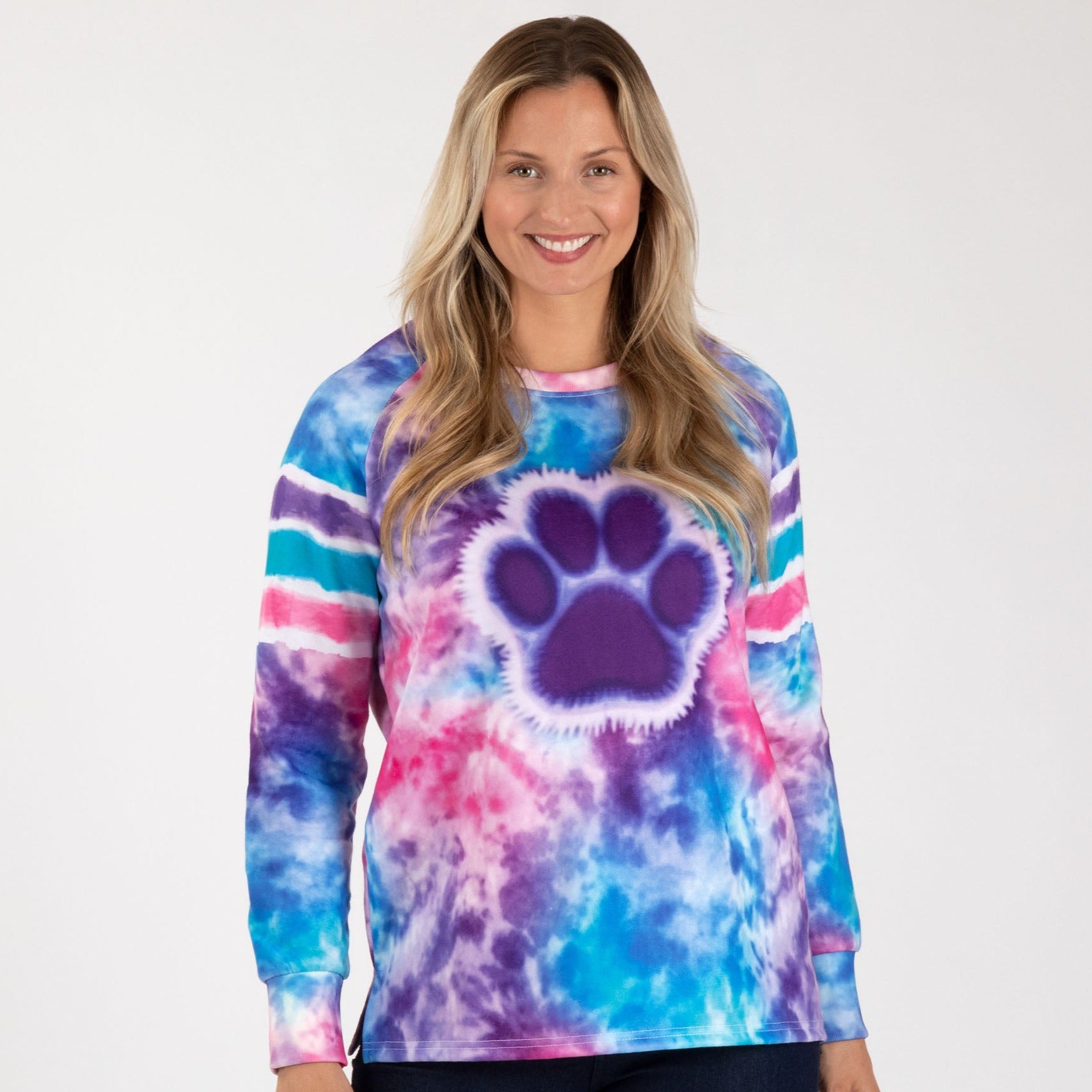 Paw Tie-Dye Stripe Lightweight Crew Sweatshirt | The Animal Rescue Site