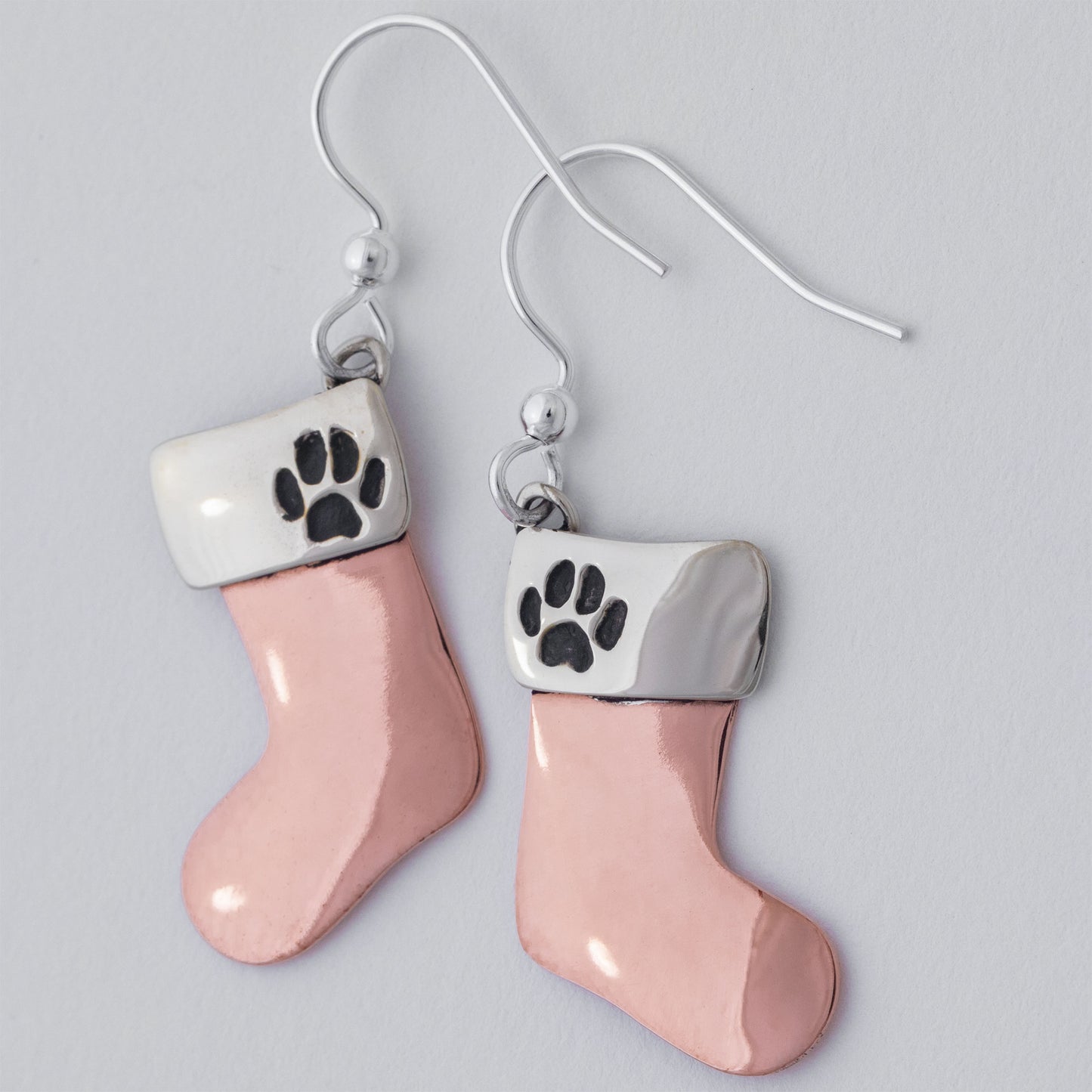 Stocking Stuffer Paw Print Mixed Metal Earrings