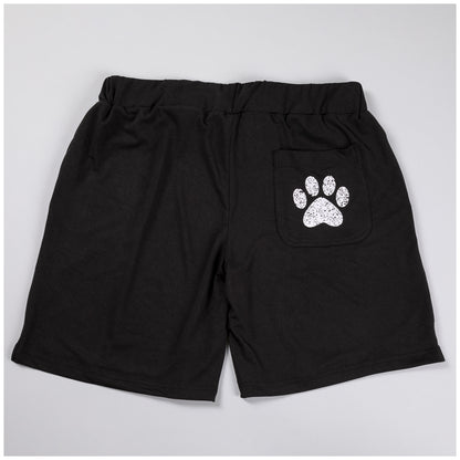 Women's Black Drawstring Paw Bermuda Shorts