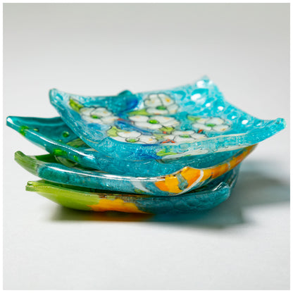 Hand Painted Flowers Recycled Glass Dish