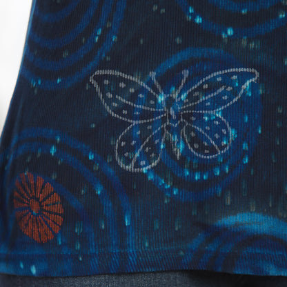 Blue Butterflies Short Sleeve Ribbed Crew Neck Tee