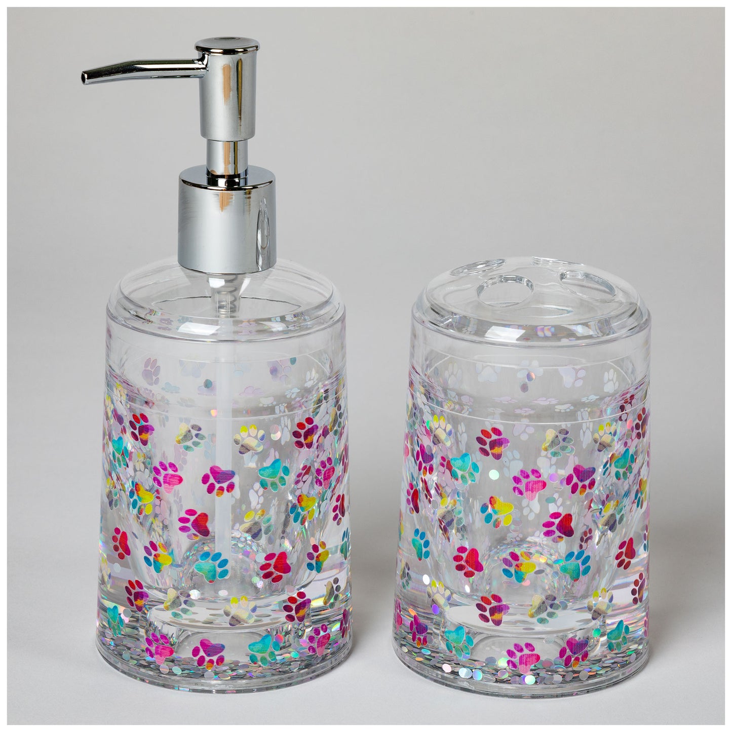 Paw Print Acrylic Soap Dispenser & Toothbrush Holder Set