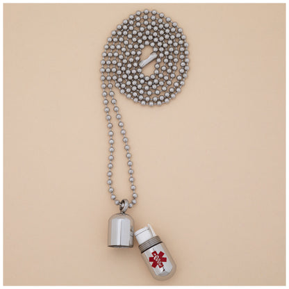 Stainless Steel Medical Alert Pill Container Necklace