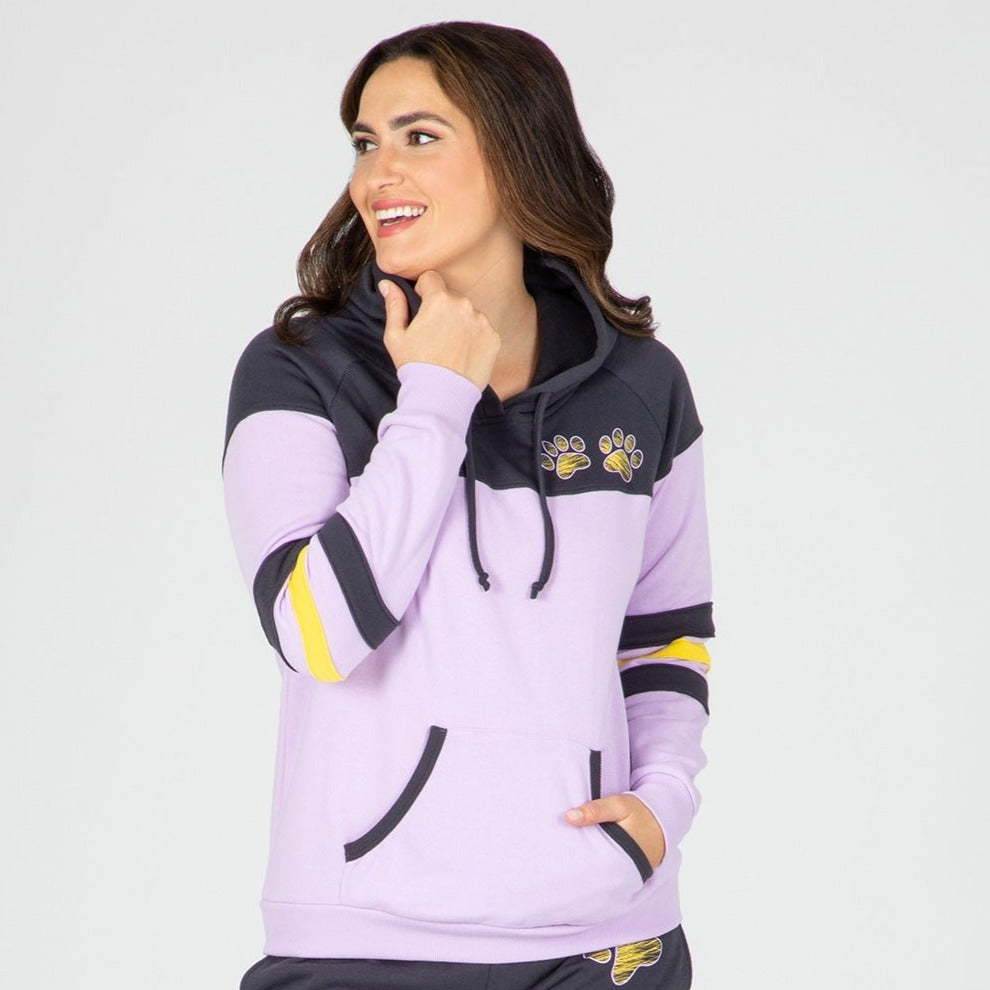 Paw Stripe Crossover Applique Hoodie