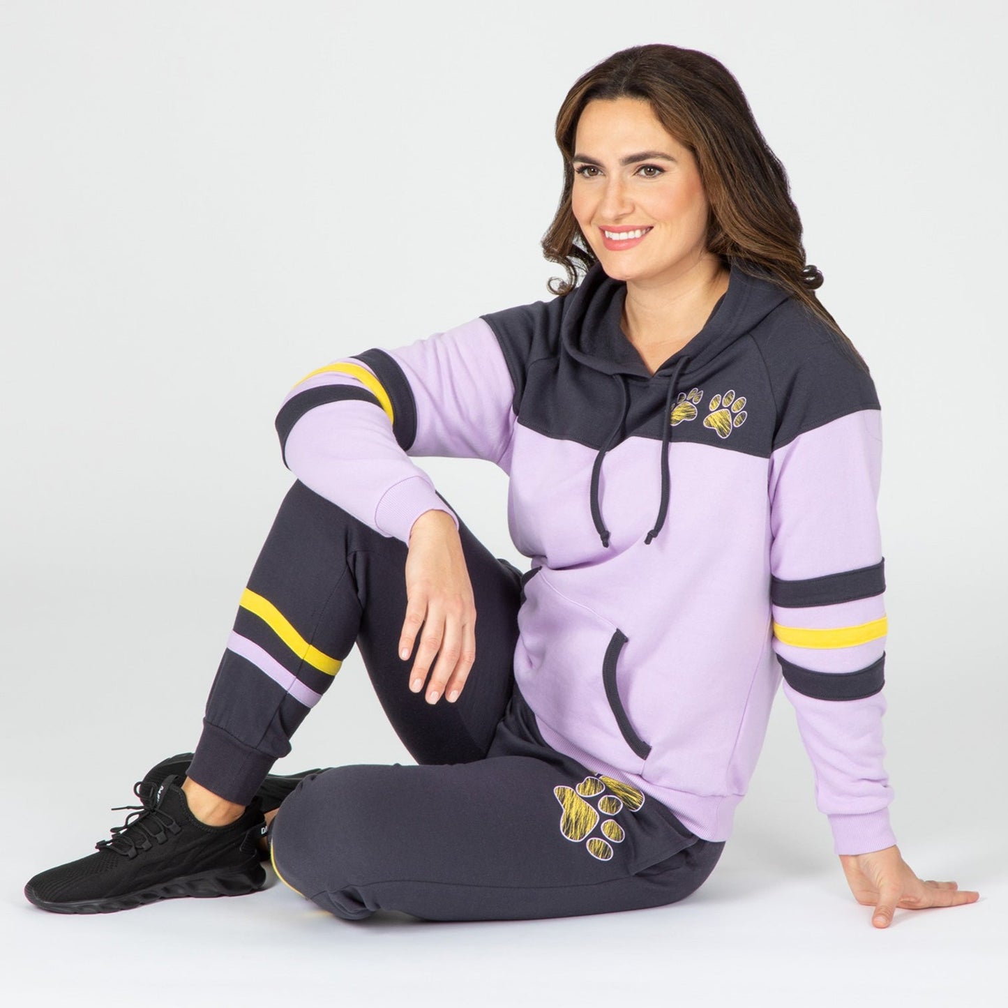 Paw Stripe Crossover Applique Hoodie