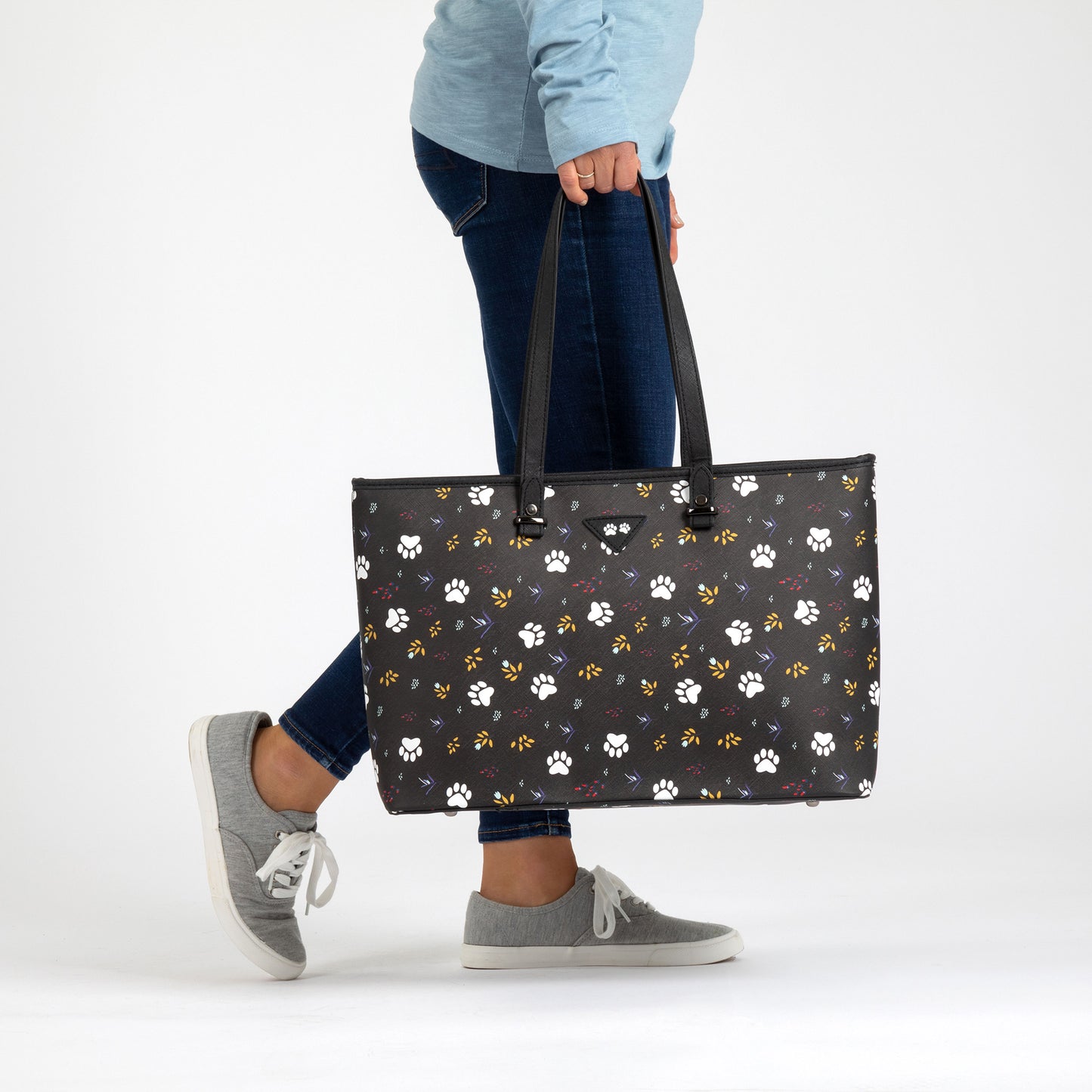 Midnight Floral Paw Print Vegan Handbag