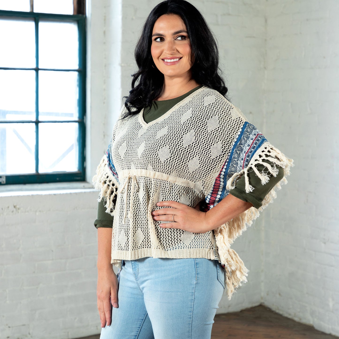 Open Weave Crochet Top with Fringe