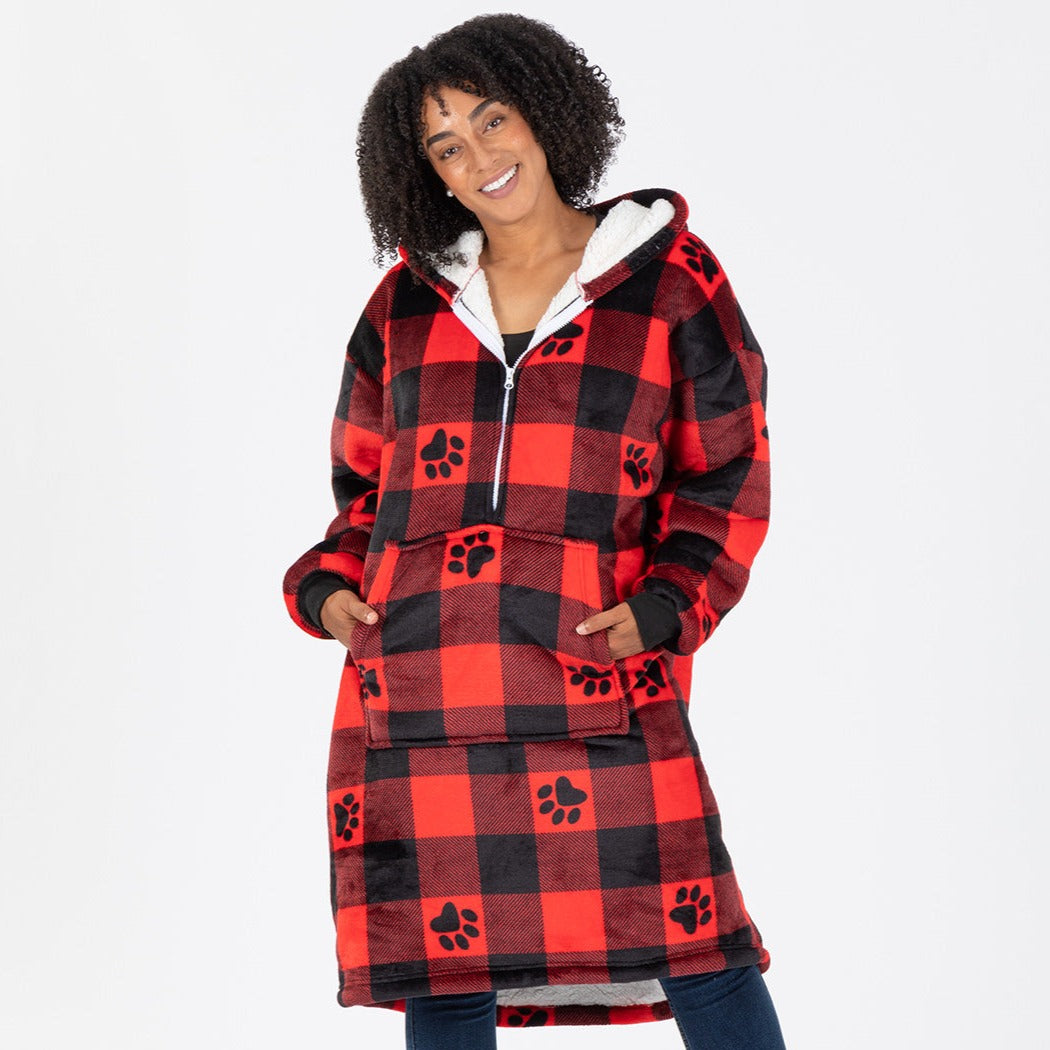 Super Cozy™ Paw Print Half Zip Blanket Hoodie with Kangaroo Pock