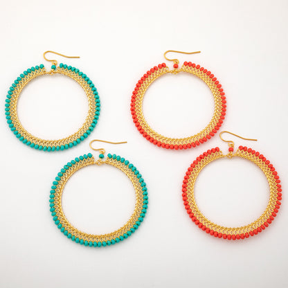 Beaded Gold-Plated Circle Earrings