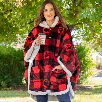 Super Cozy&trade; Paw Print Blanket Hoodie Cape