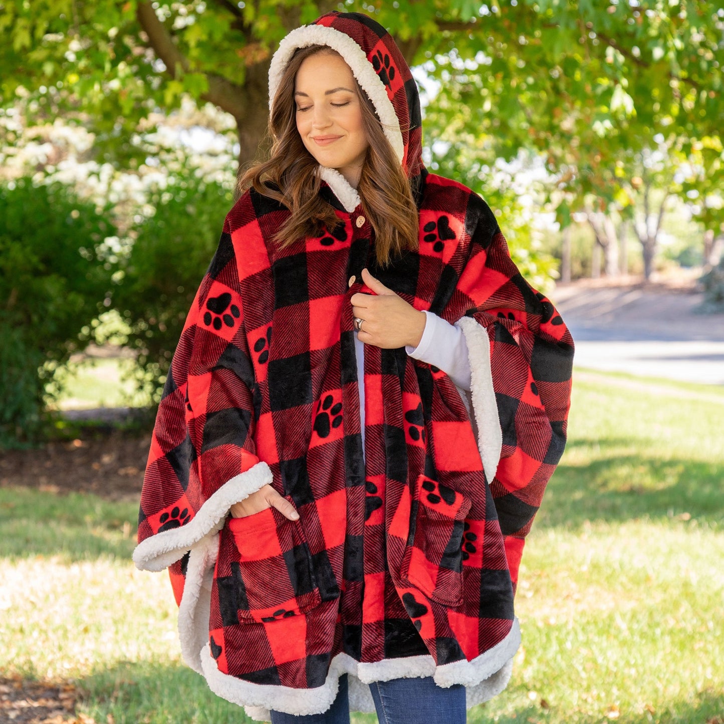 Super Cozy&trade; Paw Print Blanket Hoodie Cape