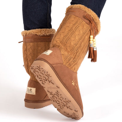 Paw Print Tall Knitted Boots With Beaded Tassels