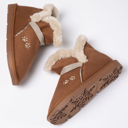 Paw Print Faux Suede Ankle Boots