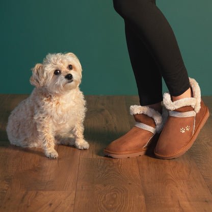 Paw Print Faux Suede Ankle Boots