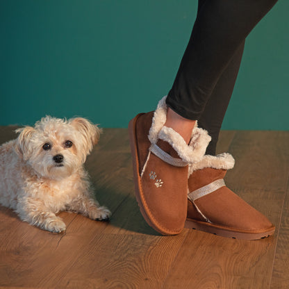 Paw Print Faux Suede Ankle Boots