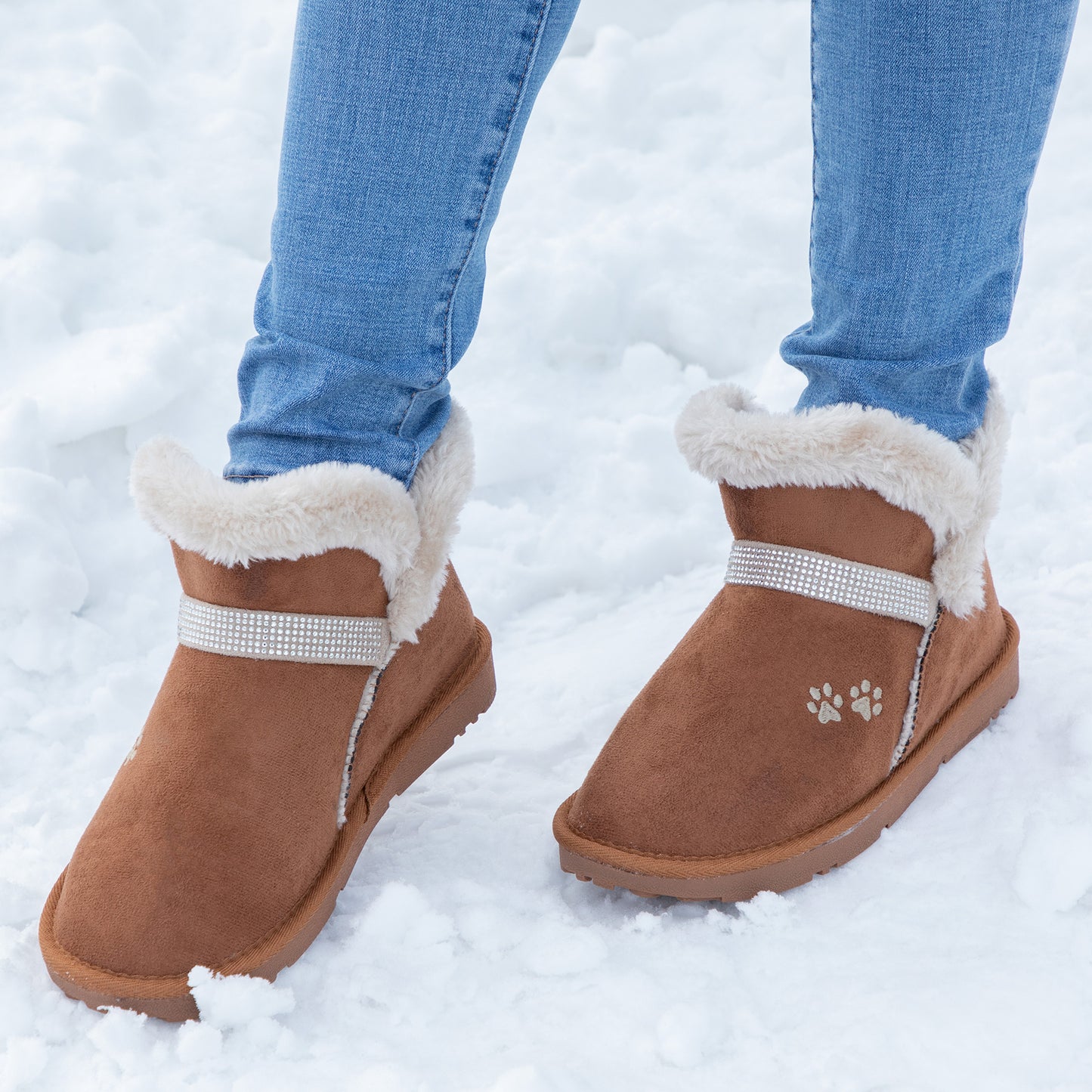 Paw Print Faux Suede Ankle Boots