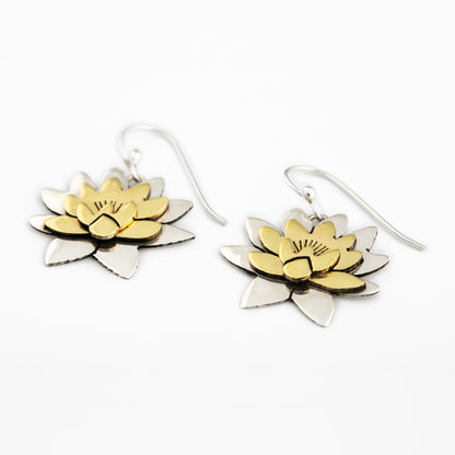 Mixed Metal Dangling Flower Earrings