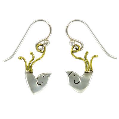 Bird Sterling & Brass Wire Earring