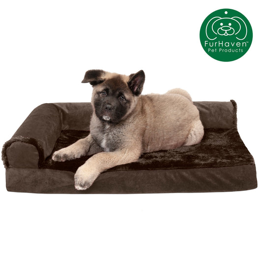 Memory Foam Plush & Velvet L-Shaped Lounge Sofa Pet Bed