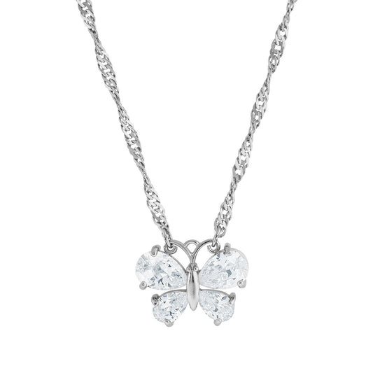 1928 Jewelry&reg; Silver-Tone Cubic Zirconia Butterfly Necklace 16"Adj.
